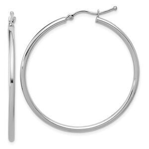 2mm Round Hoop Earrings in 10k White Gold, 40mm (1 1/2 Inch)